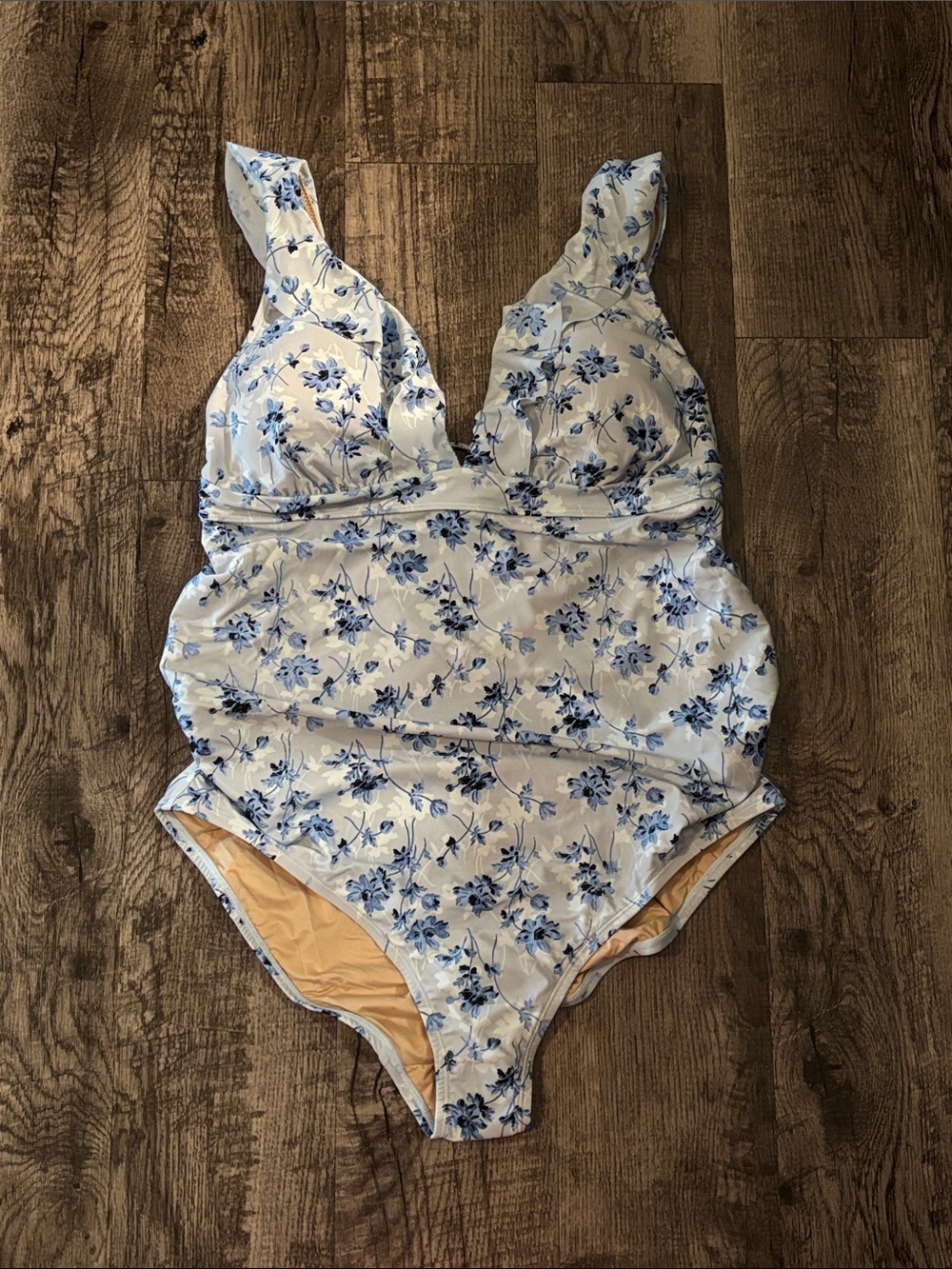 A Pea in the Pod Maternity One-Piece Swimsuit - Blue Floral - Size Large